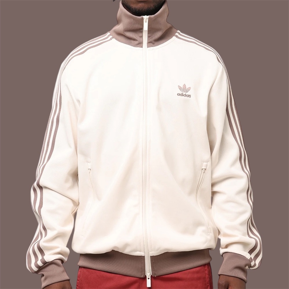 Adidas Originals Track Jacket Cream Brown Trefoil Logo Full Zip Size L